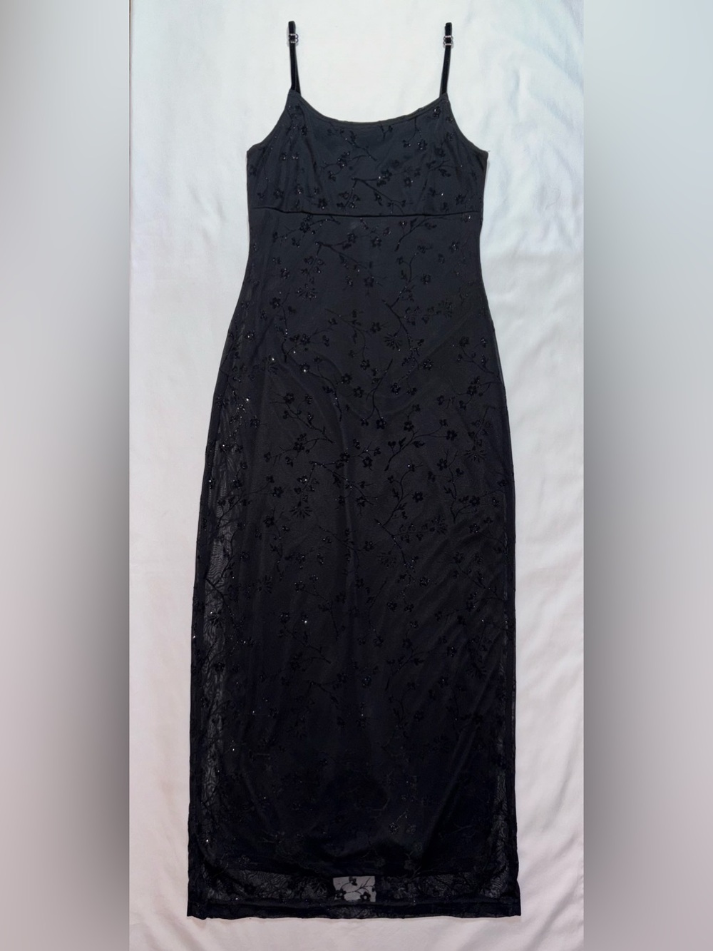 Jody California Vintage Y2K Black Beaded Mesh Maxi Dress Size 9